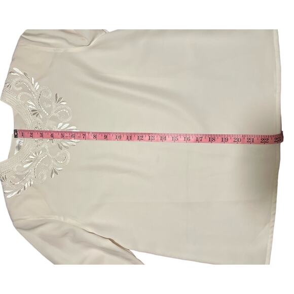 Retro Susan Hutton Embroidered Jewel Neck Blouse Size 8 Petite Cream Long Sleeve - Picture 13 of 13